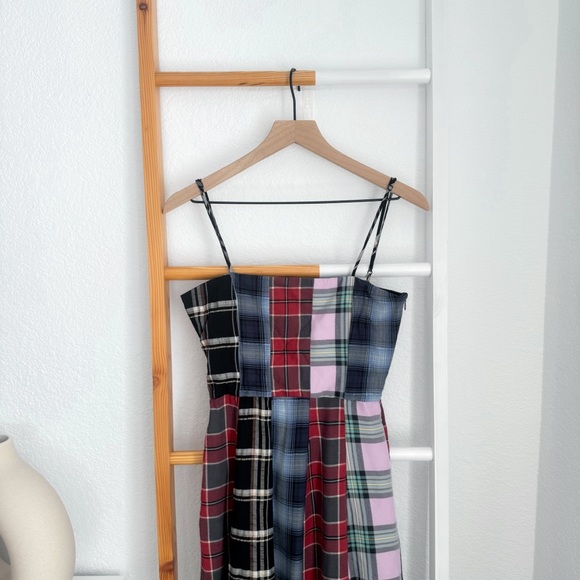 Autumn Adeigbo Sierra Midi Dress Tatran Plaid Patchwork Sleeveless Square Neck - Picture 7 of 16